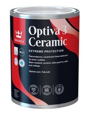 Farba ceramiczna do ścian biała Optiva Ceramic matowa baza A 0,9 l TIKKURILA