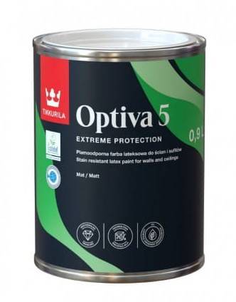 Farba lateksowa do ścian i sufitów biała Optiva Matt 5 matowa baza A 0,9 l TIKKURILA