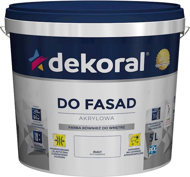 Farba akrylowa do fasad biała matowa 5 l DEKORAL