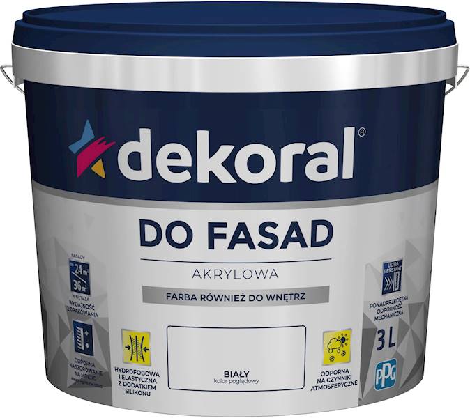 Farba akrylowa do fasad biała matowa 3 l DEKORAL