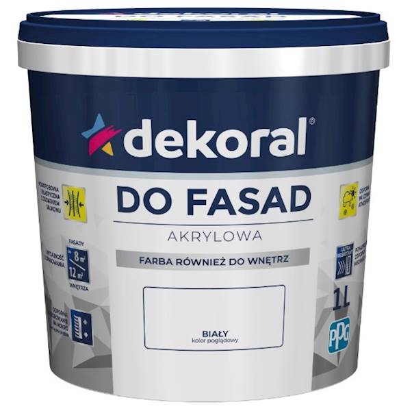 Farba akrylowa do fasad biała matowa 1 l DEKORAL
