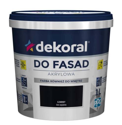 Farba akrylowa do fasad czarna matowa 1 l DEKORAL