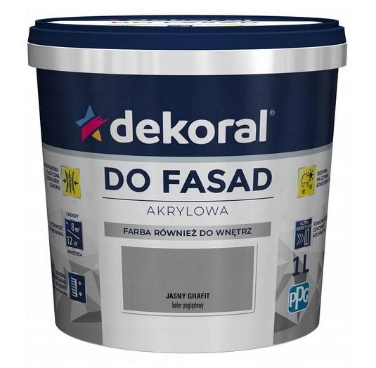 Farba akrylowa do fasad grafit jasny matowa 1 l DEKORAL