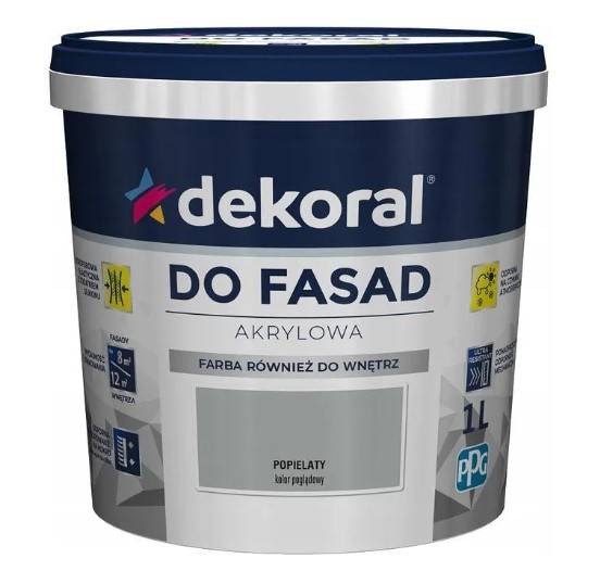 Farba akrylowa do fasad popielaty matowa 1 l DEKORAL