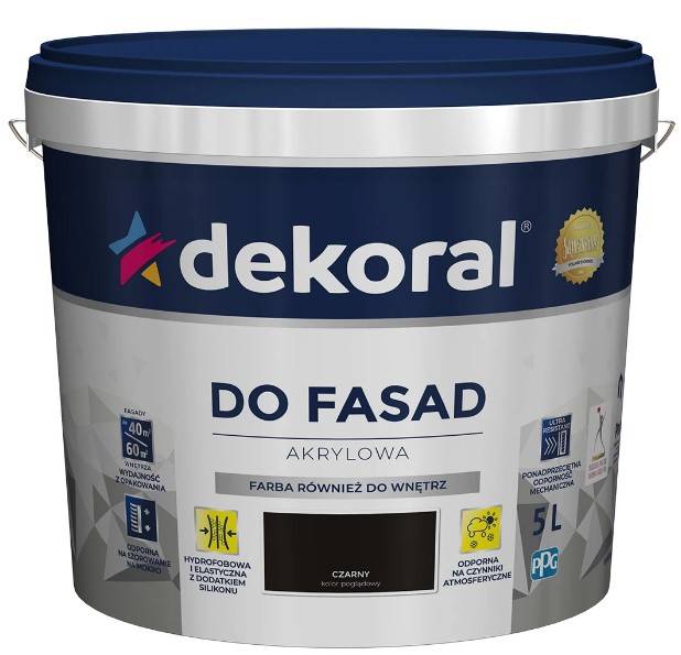 Farba akrylowa do fasad czarny matowa 5 l DEKORAL