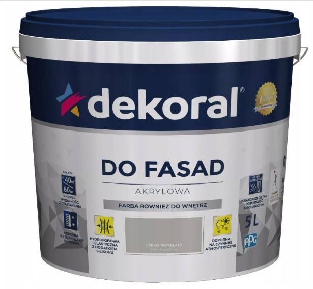 Farba akrylowa do fasad lekko popielaty matowa 5 l DEKORAL