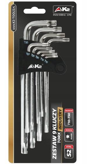 Zestaw 9 kluczy długich Torx T10-T50 K2