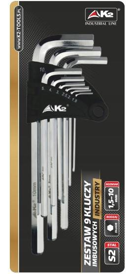 Zestaw 9 kluczy imbusowych długich 1,5-10 mm K2
