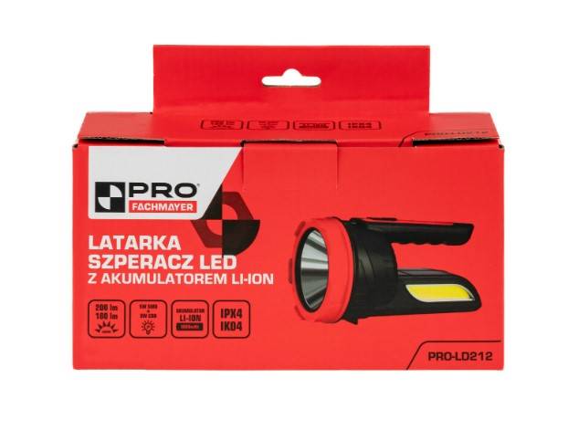 Latarka lampa szperacz LED z akumulatorem 200LM + 180LM PRO-LD212