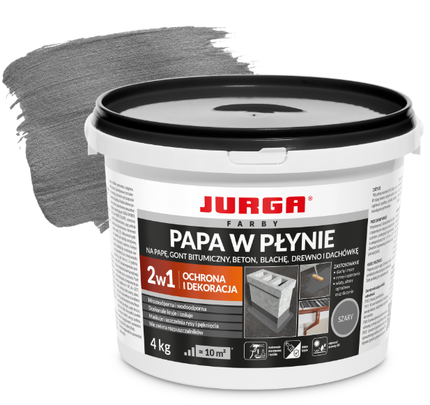Papa w płynie farba na dach dekoracyjna Szara 4kg JURGA