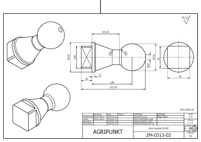 KULA 100 NA 82X82 SYSTEM POZIOMY