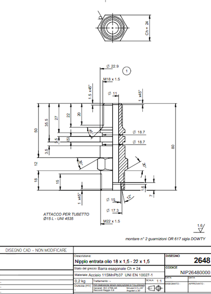 NIPPELS M18/1,5 - M22x1,5  (do cyl. DNB )