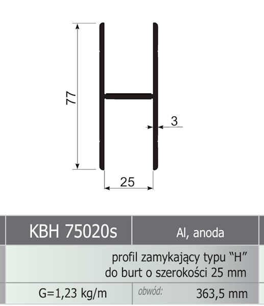 PROFIL  H ŁĄCZĄCY  DO BURT ALU 25MM 