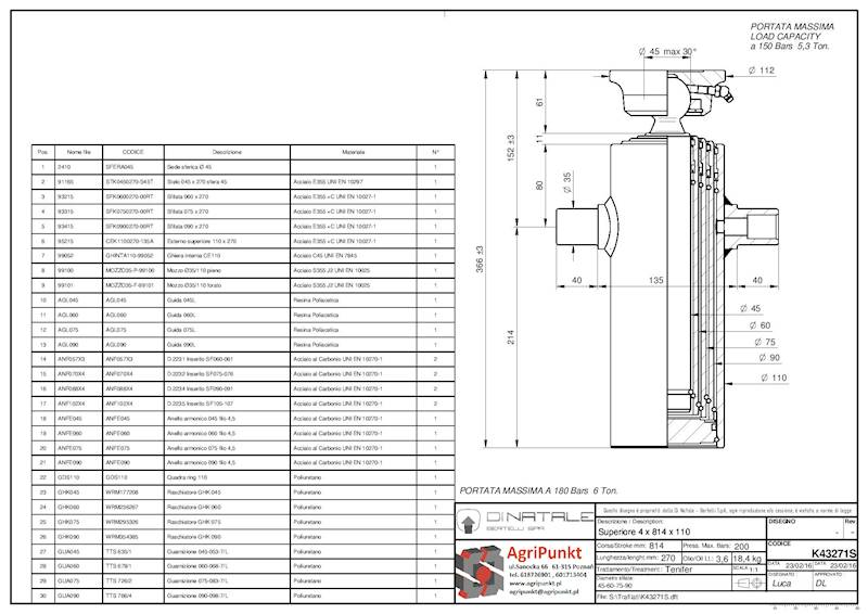 SIŁOWNIK  04X814 X110  l=368  fi35  - 6 T
