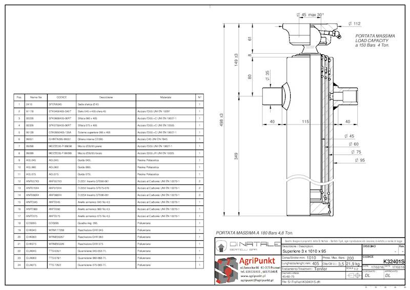 SIŁOWNIK  03X1010X95  l=498 fi35  -  4,0 Ton