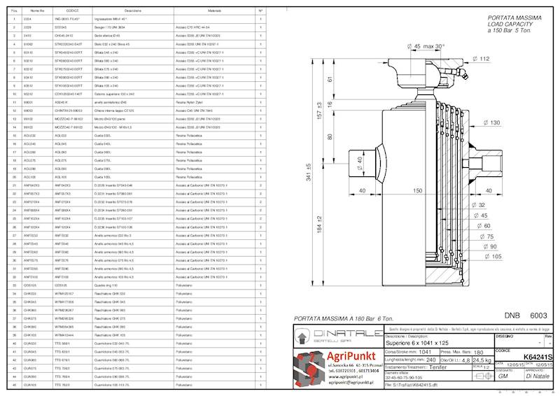 SIŁOWNIK HYDRAULICZNY C=1041 S=6 , L=340 6 Ton fi40