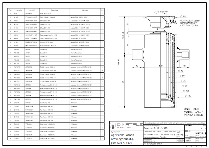 SIŁOWNIK 05 X1012  l=368  fi45 7,1 T fi40