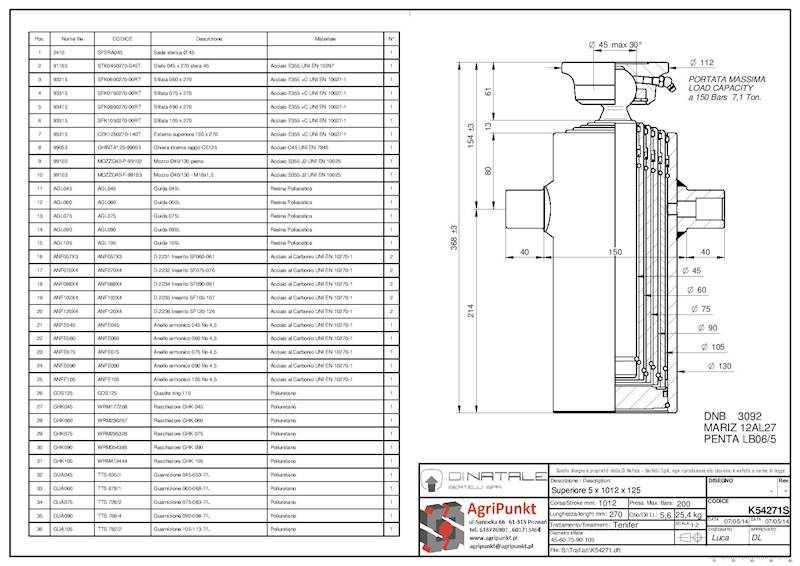 SIŁOWNIK 05X1162X125 l=395   fi40  -7,1T TENIFER*