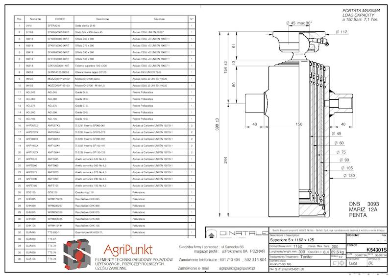 SIŁOWNIK 05X1162X125 l=395   fi40  -7,1T TENIFER*