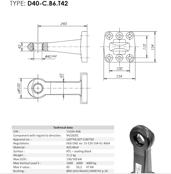 UCHO ZACZEP OCZKOWY  NA PŁYTĘ D40-CB6.T42