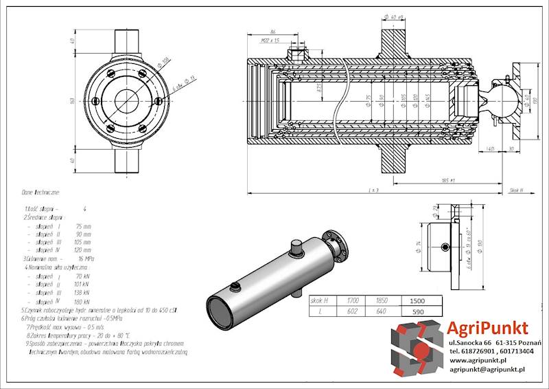 SIŁOWNIK 14 Ton , 4 SEKCJE  .SKOK  1700 Chrom (bez kołyski