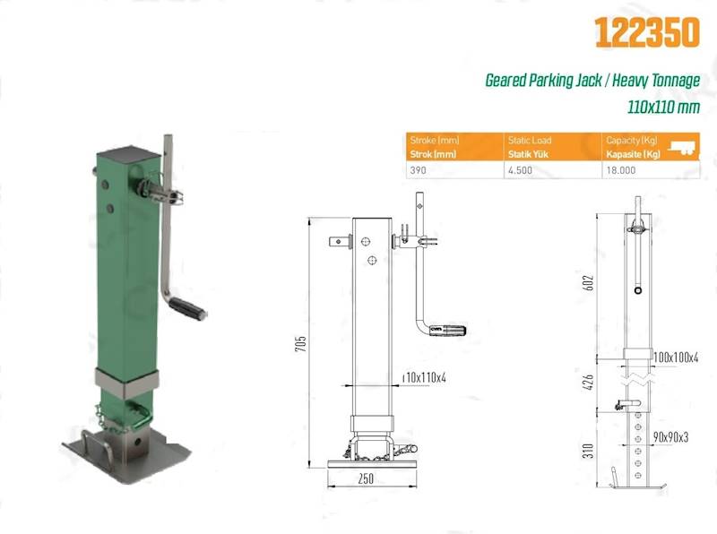 STOPA PODPOROWA 4,5/18Ton , SKOK  310+426mm  110X110