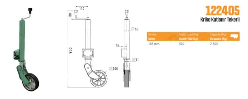 KOŁO PODPOROWE TYP CNOTT OCYNK  500/2500kg  fi=60 