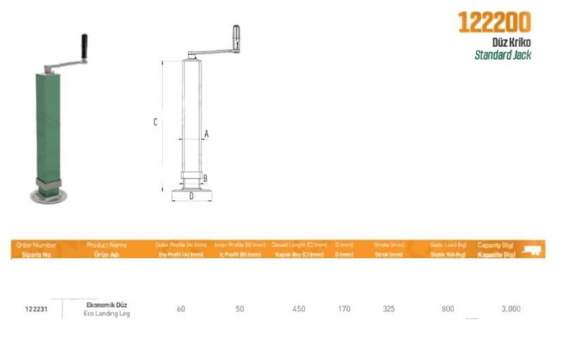 STOPA PODPOROWA  0,8/3Ton SKOK 350mm  60x60 -  eko