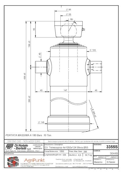 SIŁOWNIK DO WYWROTKI  10 Ton , S=4  C=1050  L=436
