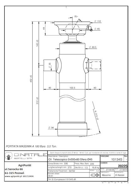 SIŁOWNIK WYWROTKI  3,5Ton, C=595  S=2, D=80.5 L=45