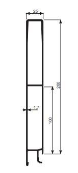 PROFIL BURTOWY SK5  GÓRNY ALU Anoda  H200/25/L=670
