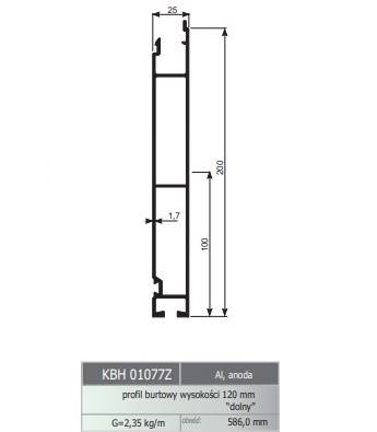 PROFIL BURTOWY DOLNY ALU ANODA  H200/25/ L=6700