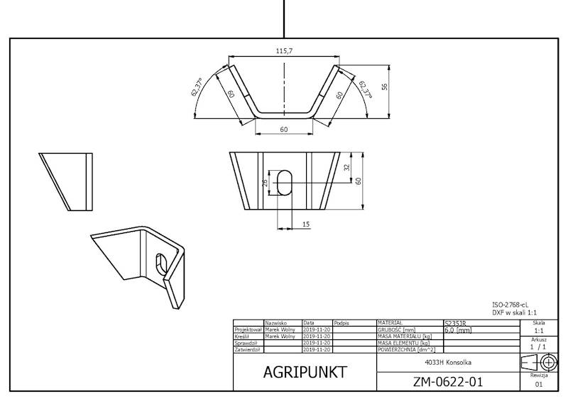 KONSOLKA RAMY POŚREDNIEJ TYP 4033 H=56 x115,7 x 5