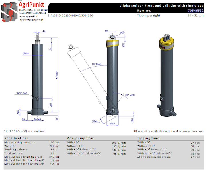 SIŁOWNIK FRONTOWY 34-52 Ton  FE A169-5-06230-019-K1559*290 