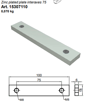 PŁYTKA ZAWIASU 100mm  -OCYNK M8- O -75