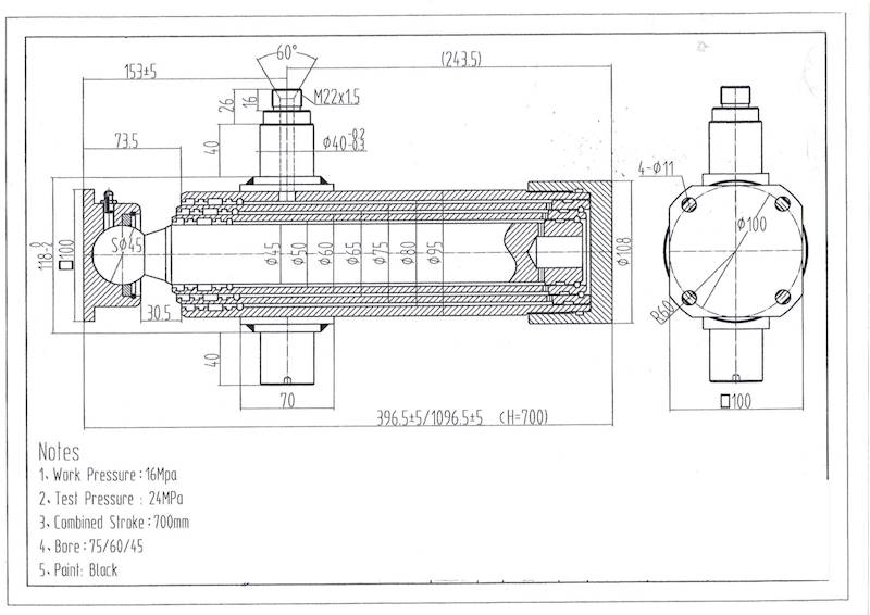 SIŁOWNIK HYDRAULICZNY TELESKOP 3-SEK  4Ton, SKOK 700