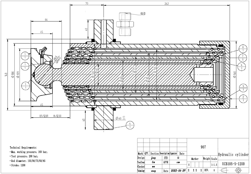 SIŁOWNIK 7-8 Ton -5sekcji-skok1200