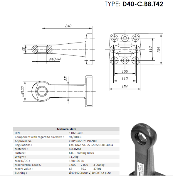 UCHO ZACZEP OCZKOWY  NA PŁYTĘ  D40-C.B8.T42  