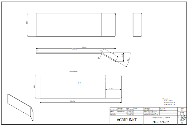 ELEMENT GIĘTY L 360 SŁUPKA  R1