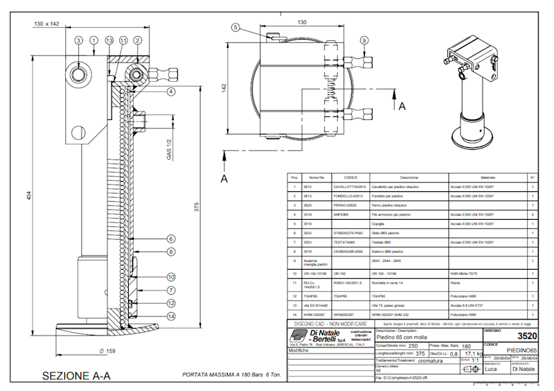 STOPA HYDRAULICZNA  d= 80  5,9T/180 Bar, skok 250 H435 