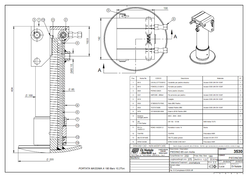 STOPA HYDRAYLICZNA d= 100 skok 250 10,2Ton