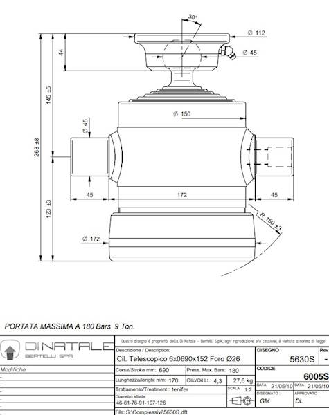 SIŁOWNIK DO WYWROTKI  9Ton , S=6 skok 690  L=418