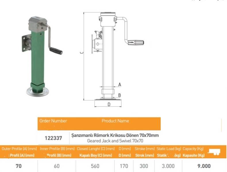 STOPA PODPOROWA  70x70  3/12Ton z mocow. obrotowym