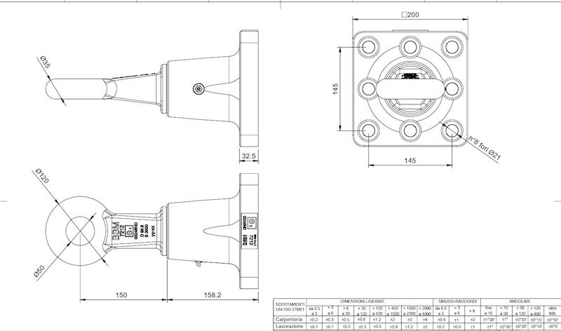 OCZKO D50 D=95,6 kN /3000kg OBROTOWE NA PŁYTĘ 8OTW-145x145