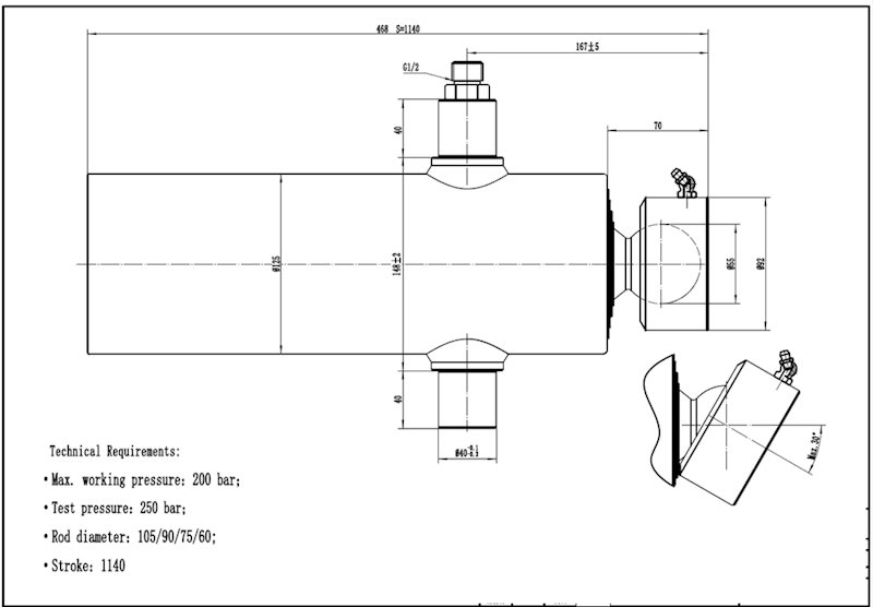 SIŁOWNIK UCB 105-4-1140 , 9Ton , skok 1140 .