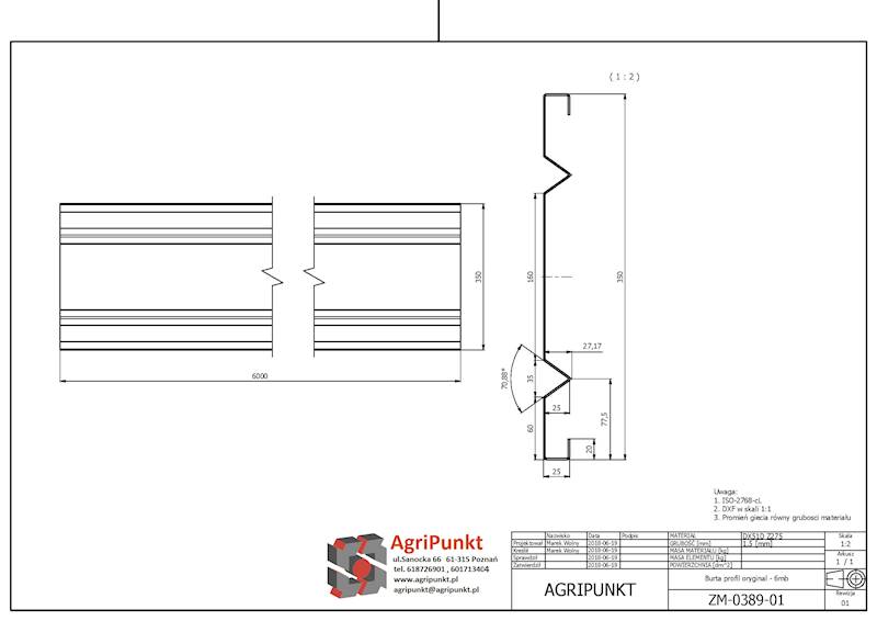PROFIL BURTOWY STAL OCYNK Z/G  H=350 /251,5mm =L1500