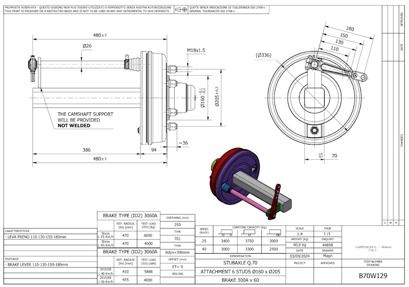 Półoś  hamowana 70 3060A 205/160 480/386 -6Ton