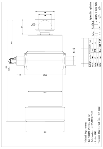 SIŁOWNIK WYWROTU 14-16 Ton ,skok 1549  , 6-sekcji