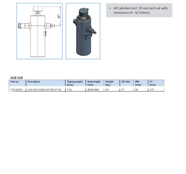 SIŁOWNIK HYDRALICZNY 11 Ton  ULB  110-4 sekcje , skok 1545