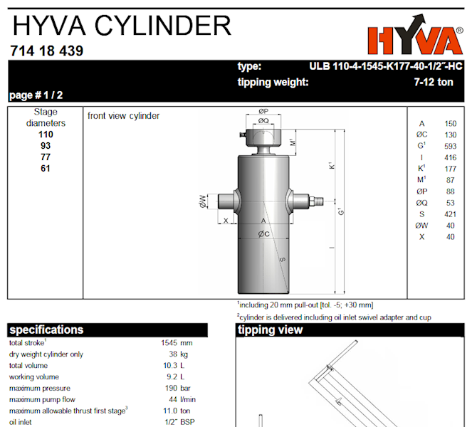 SIŁOWNIK HYDRALICZNY 11 Ton  ULB  110-4 sekcje , skok 1545